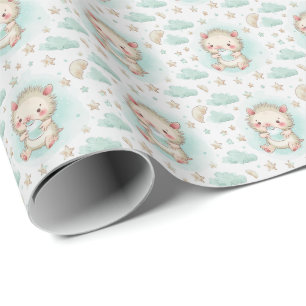 Papier Cadeau Motif aquarelle pastel de bébé Porcupette mignon 