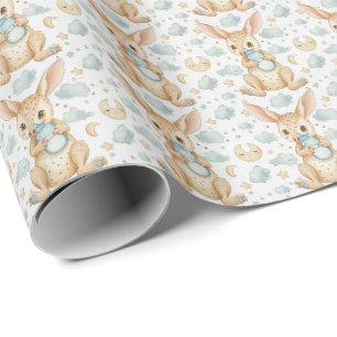Papier Cadeau Motif aquarelle pastel de bébé wallaby mignon 