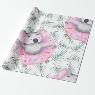 Papier Cadeau Motif aquarelle peint à la main avec koala tropica