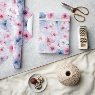 Papier Cadeau Motif aquarelle rose pastel bleu cerise printemps