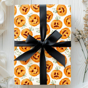 Papier Cadeau Motif aquarelle vintage de citrouilles d'Halloween