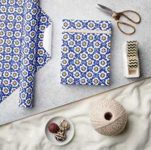 Papier Cadeau Motif arabe floral bleu