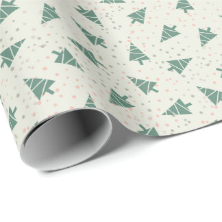 Papier Cadeau Motif Arbres de Noël Rétro & Points