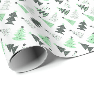 Papier Cadeau Motif Arbres de Noël Verts Folie