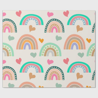 Papier Cadeau Motif arc-en-ciel et cœurs bohème colorés