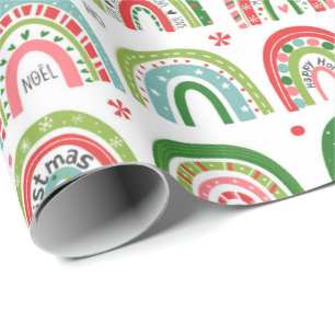 Papier Cadeau Motif arc-en-ciel moderne de Noël festif
