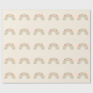 Papier Cadeau Motif arc-en-ciel pastel de fleurs souriantes sans