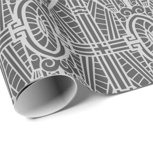 Papier Cadeau Motif architectural de Deco, gris argenté/gris (Coin rond)