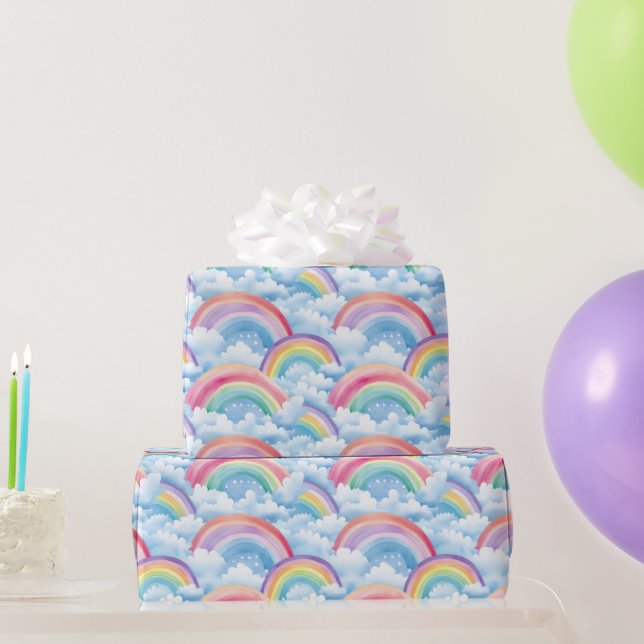 Papier Cadeau Motif Arcs-en-ciel et Nuages (Cadeaux de fête)
