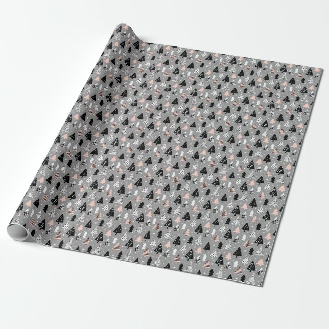 Papier Cadeau Motif argenté d'arbre de Noël (Déroulé)