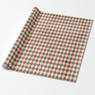Papier Cadeau Motif arlequin rouge vert en détresse