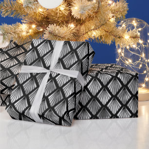 Papier Cadeau Motif Art déco argenté et diamant noir