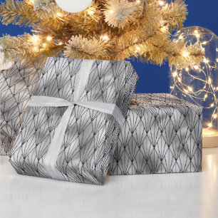 Papier Cadeau Motif Art Déco diamant argent et noir