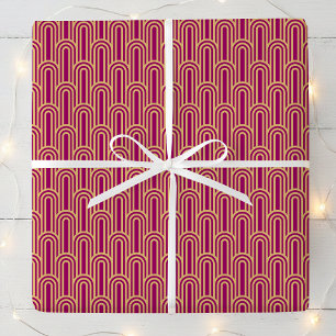 Papier Cadeau Motif Art Déco Élégant Arches Rose Or Chic
