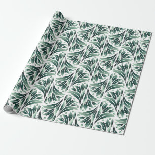 Papier Cadeau Motif Art Déco élégant avec feuillage vert