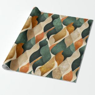 Papier Cadeau Motif Art Déco élégant en vert foncé et or