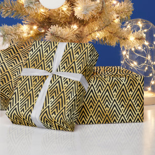 Papier Cadeau Motif Art déco Gold et Black Diamond