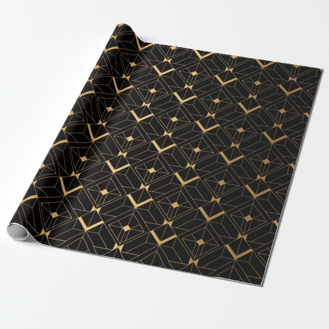 Papier Cadeau Motif Art déco. Simples grappes noir et or (Déroulé)