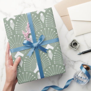 Papier Cadeau Motif art déco vert et blanc Sage