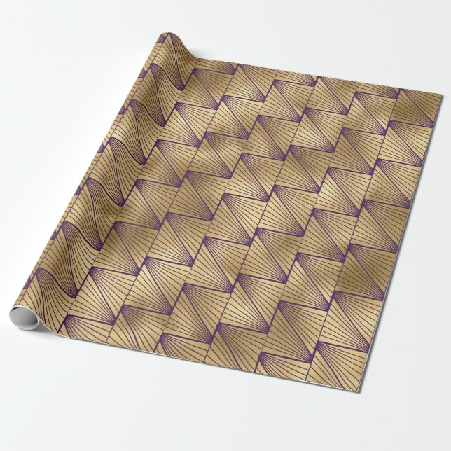Papier Cadeau Motif Art Déco Violet et Or (Déroulé)