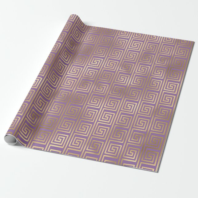Papier Cadeau Motif Art déco violet et or (Déroulé)