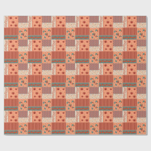 Papier Cadeau Motif Art Patchwork Gland de Feuille d'Automne