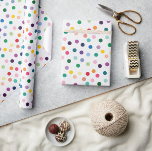 Papier Cadeau Motif artistique coloré à pois sur fond blanc crou
