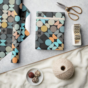 Papier Cadeau Motif artistique de cercles bleus aqua chic et ora