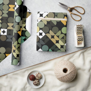 Papier Cadeau Motif artistique de cercles en noir, vert, sarcell