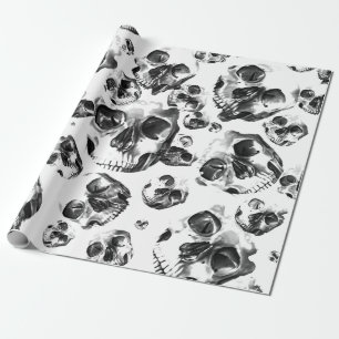 Papier Cadeau Motif artistique de crâne de squelette noir et bla
