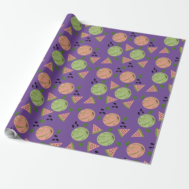 Papier Cadeau Motif artistique de pastèque énorme et tranches (Déroulé)