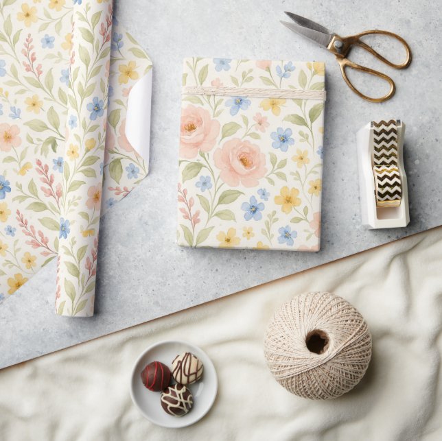 Papier Cadeau Motif artistique floral français chic shabby éléga (Artisanat)