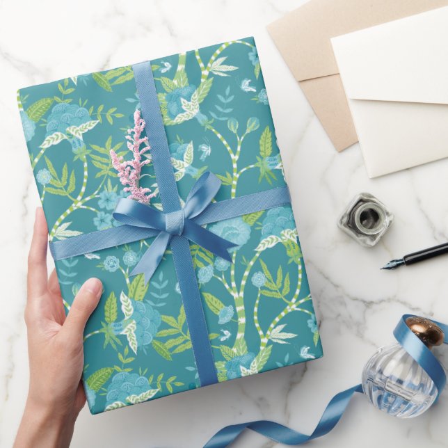 Papier Cadeau Motif Asiatique Bleu Vert (Cadeaux)
