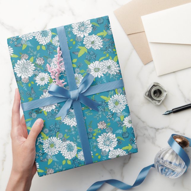 Papier Cadeau Motif Asiatique Bleu Vert (Cadeaux)