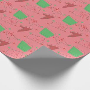 Papier Cadeau Motif atomique de Holiday Retro en rose Saumon