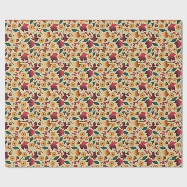 Papier Cadeau Motif Automnal Coloré (Plat)