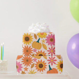 Papier Cadeau Motif automnal de tournesols et citrouilles 