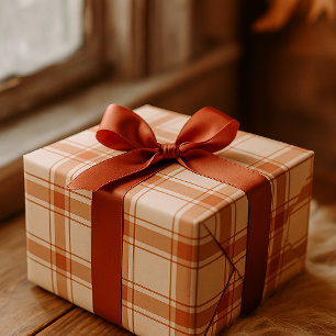 Papier Cadeau Motif Automne Rustique Plaid Grid