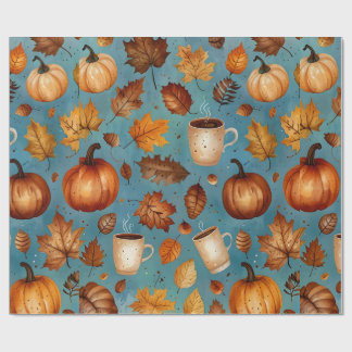 Papier Cadeau Motif Automne sans couture avec Citrouilles, Feuil