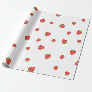 Papier Cadeau Motif aux fraises blanc