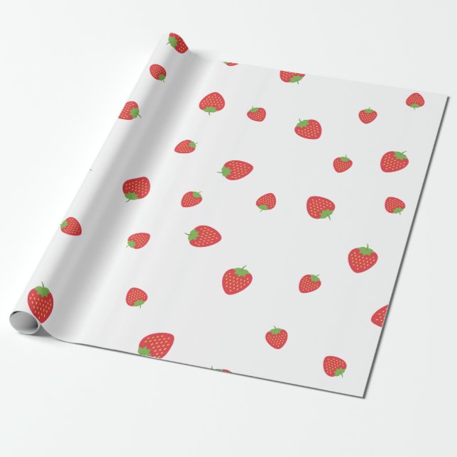 Papier Cadeau Motif aux fraises blanc (Déroulé)