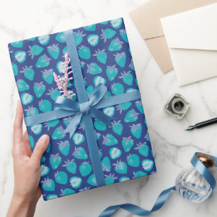 Papier Cadeau Motif aux fraises bleues