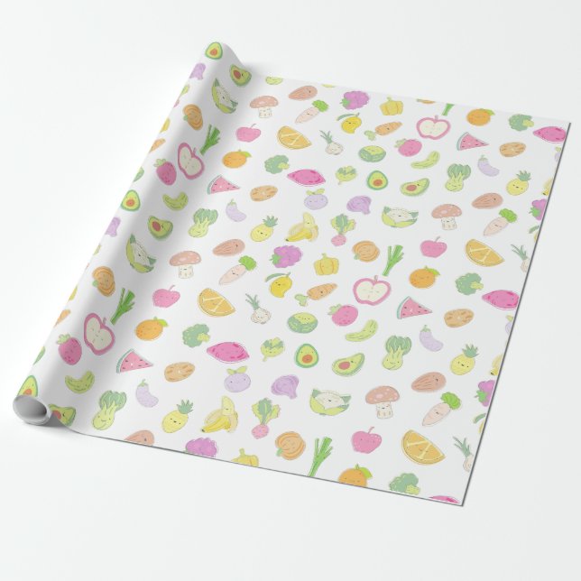 Papier Cadeau Motif aux fruits et légumes cuits pastel (Déroulé)