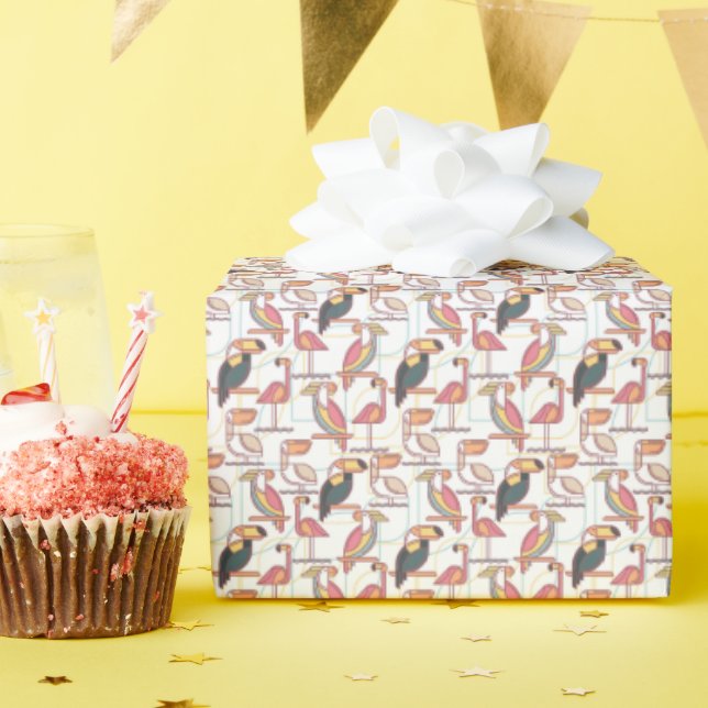 Papier Cadeau Motif Aux Oiseaux Tropicaux (Fête d'anniversaire)