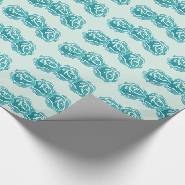 Papier Cadeau Motif avec 3 Roses Turquoises d'aquarelle (Coin)