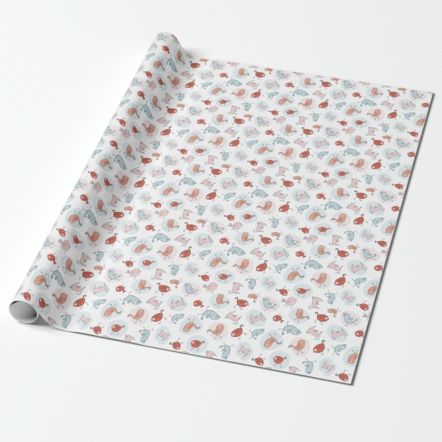 Papier Cadeau motif avec oiseaux de caricature (Déroulé)
