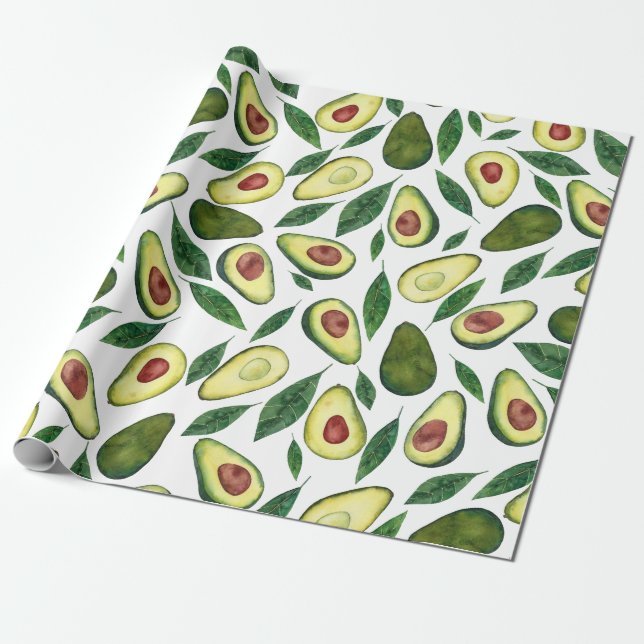 Papier Cadeau Motif Avocado rustique aquarelle  (Déroulé)