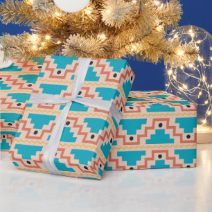 Papier Cadeau Motif Aztec turquoise