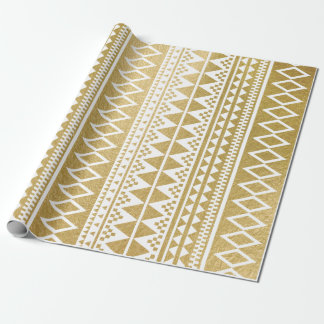 Papier Cadeau Motif aztèque géométrique de feuille d'or de Faux