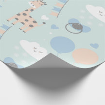 Motif Baby shower Blue Cute Giraffe